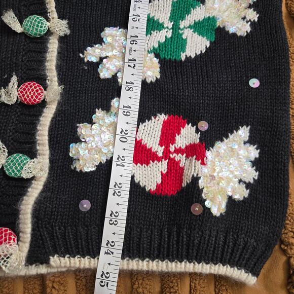 Belle Pointe Womens Vtg 90s Christmas Holiday Candy Sequins Cardigan Sweater L - Picture 11 of 11